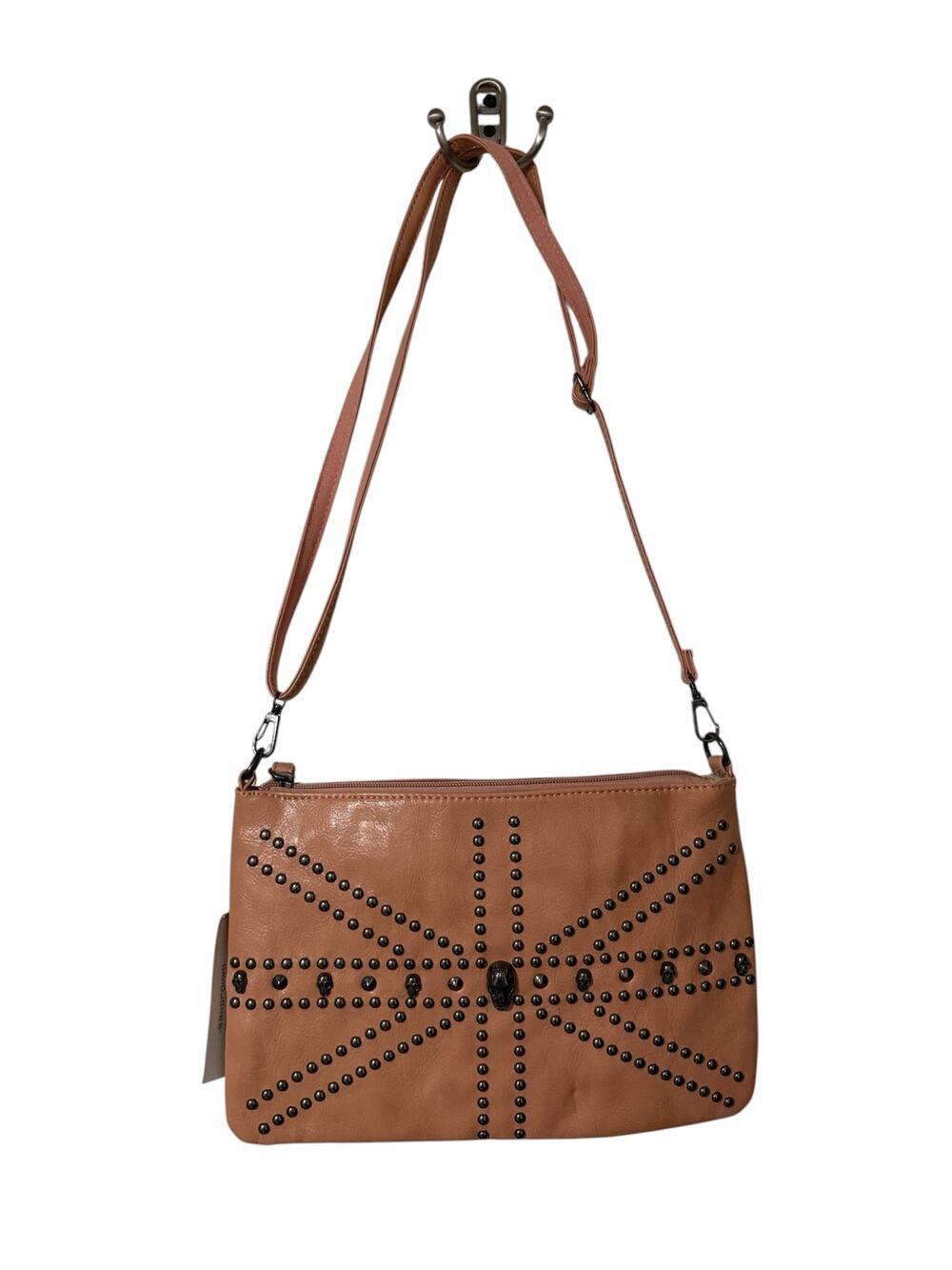 David Jones Pink Peach Studded Skull Crossbody Bag Adjustable Strap NWT